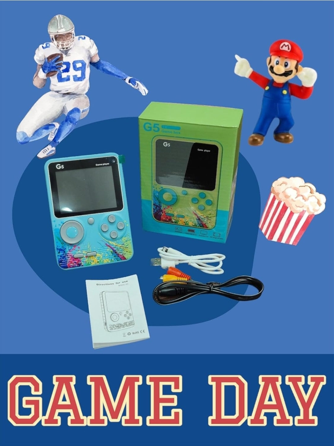 Retro Handheld Gaming Console for Kids & Adults โ 500-In-1 Built-in Classic Video Games โ Rechargeable Game Console for Boys 7-14 Years โ TV Output โ Portable Toy Gift