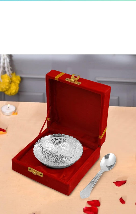 Luxury Silver-Plated Bowl & Spoon Gift Set (Red Box Edition)