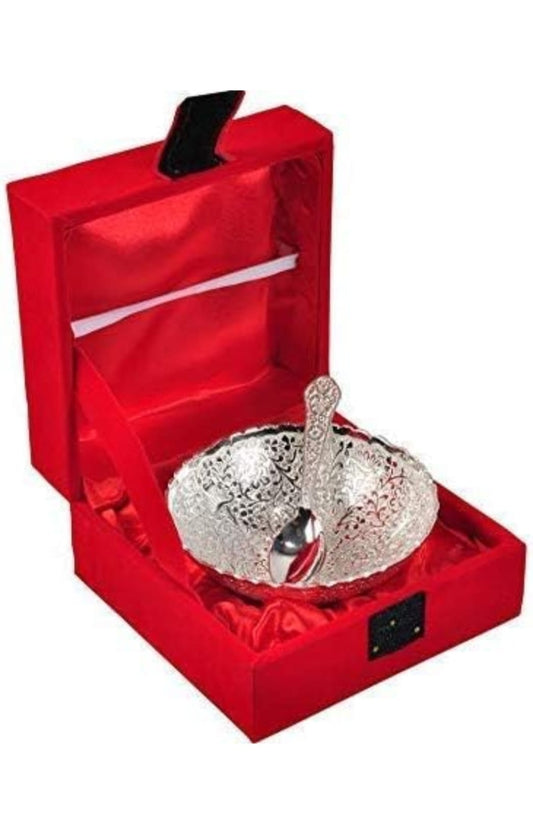 Luxury Silver-Plated Bowl & Spoon Gift Set (Red Box Edition)