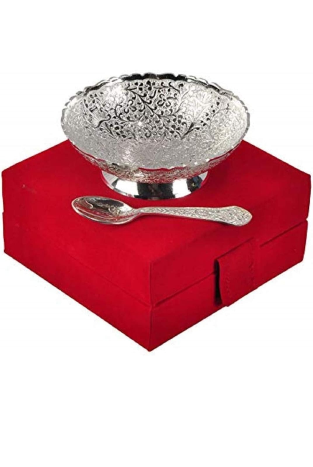 Luxury Silver-Plated Bowl & Spoon Gift Set (Red Box Edition)