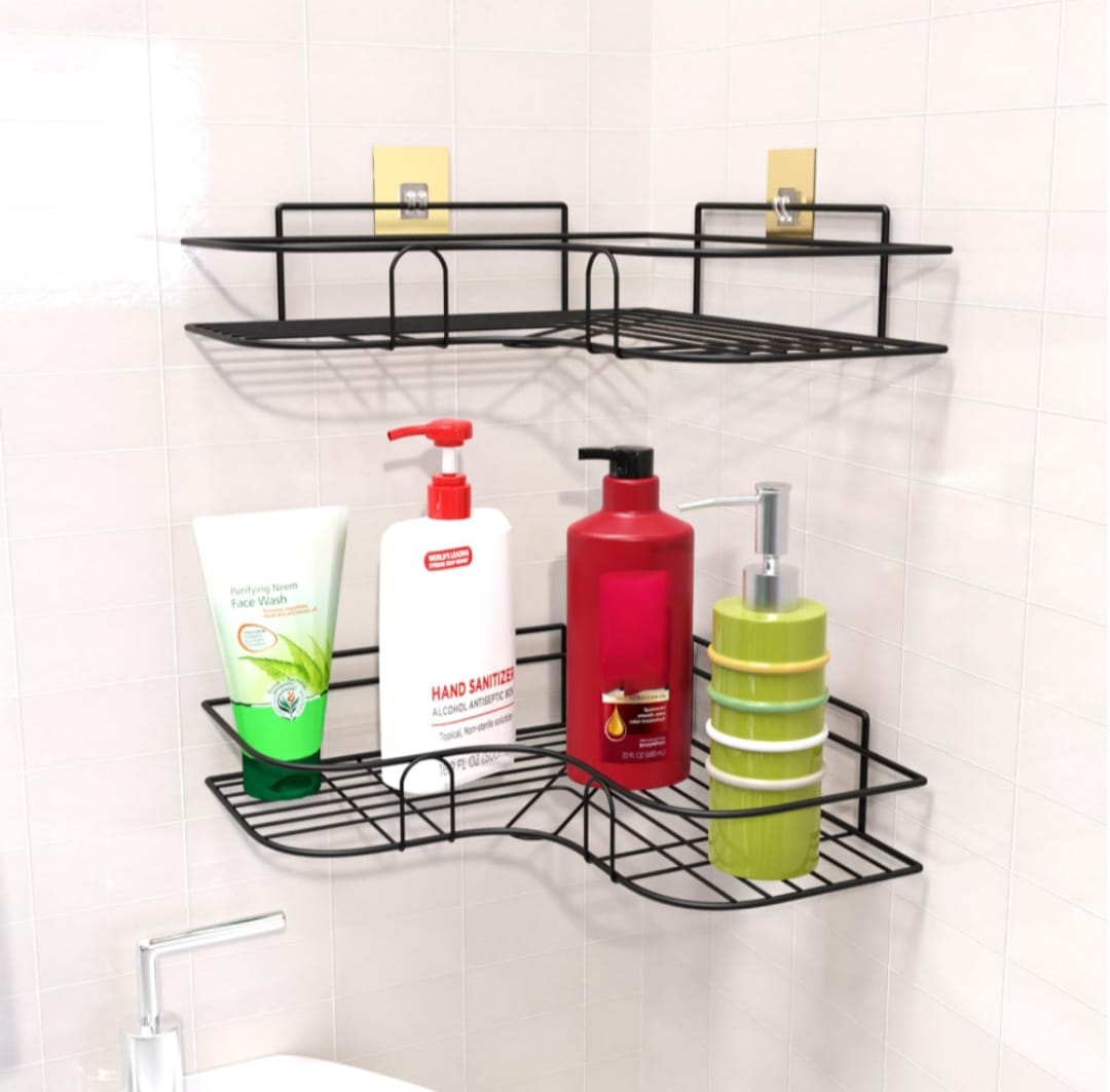 Heavy-Duty Stainless Steel Corner Shelf with Adhesive Mount – No Drilling(pack of 2)