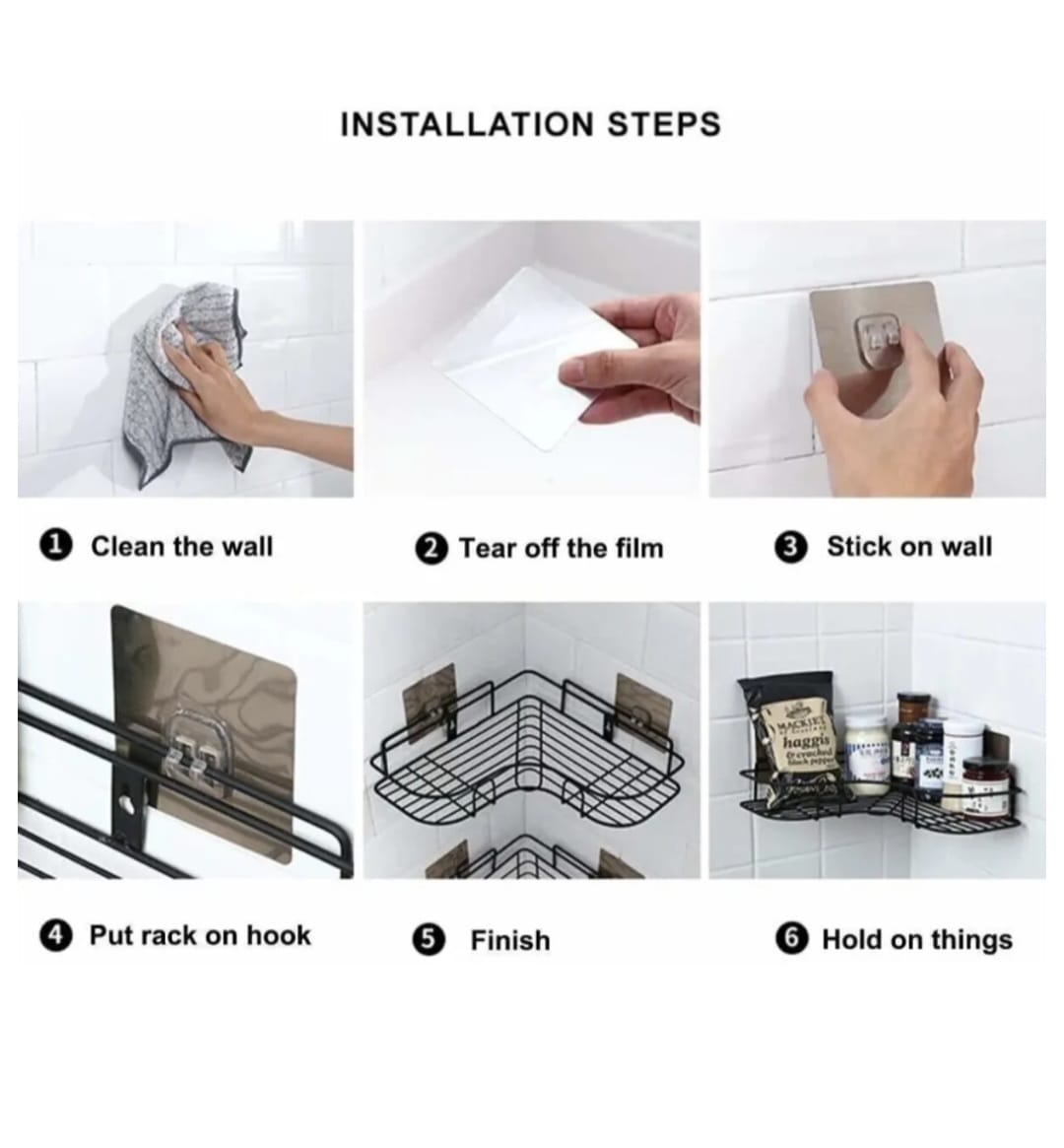 Heavy-Duty Stainless Steel Corner Shelf with Adhesive Mount – No Drilling(pack of 2)