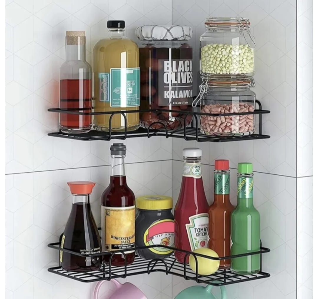 Heavy-Duty Stainless Steel Corner Shelf with Adhesive Mount – No Drilling(pack of 2)
