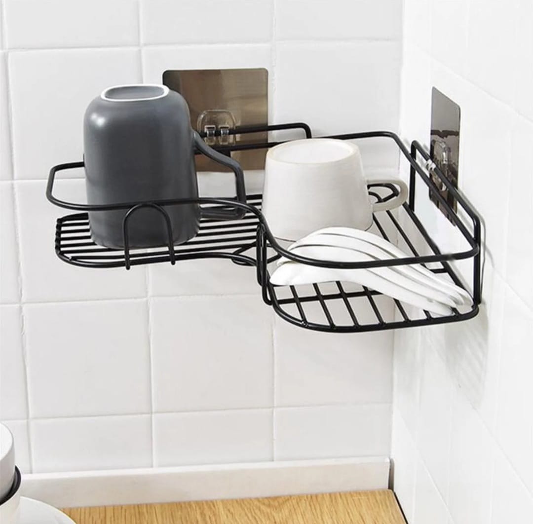 Heavy-Duty Stainless Steel Corner Shelf with Adhesive Mount – No Drilling(pack of 2)