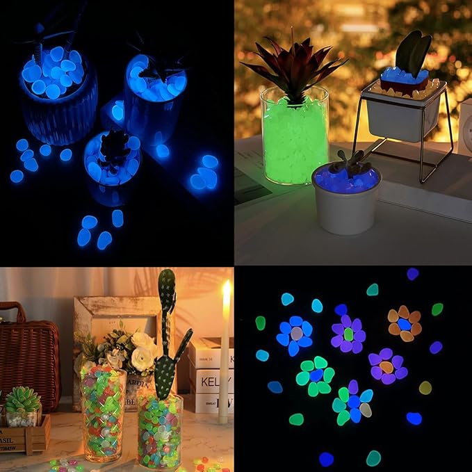 100 PCS Glow in The Dark Rocks – Luminous Pebbles for Aquarium, Garden & Home Décor